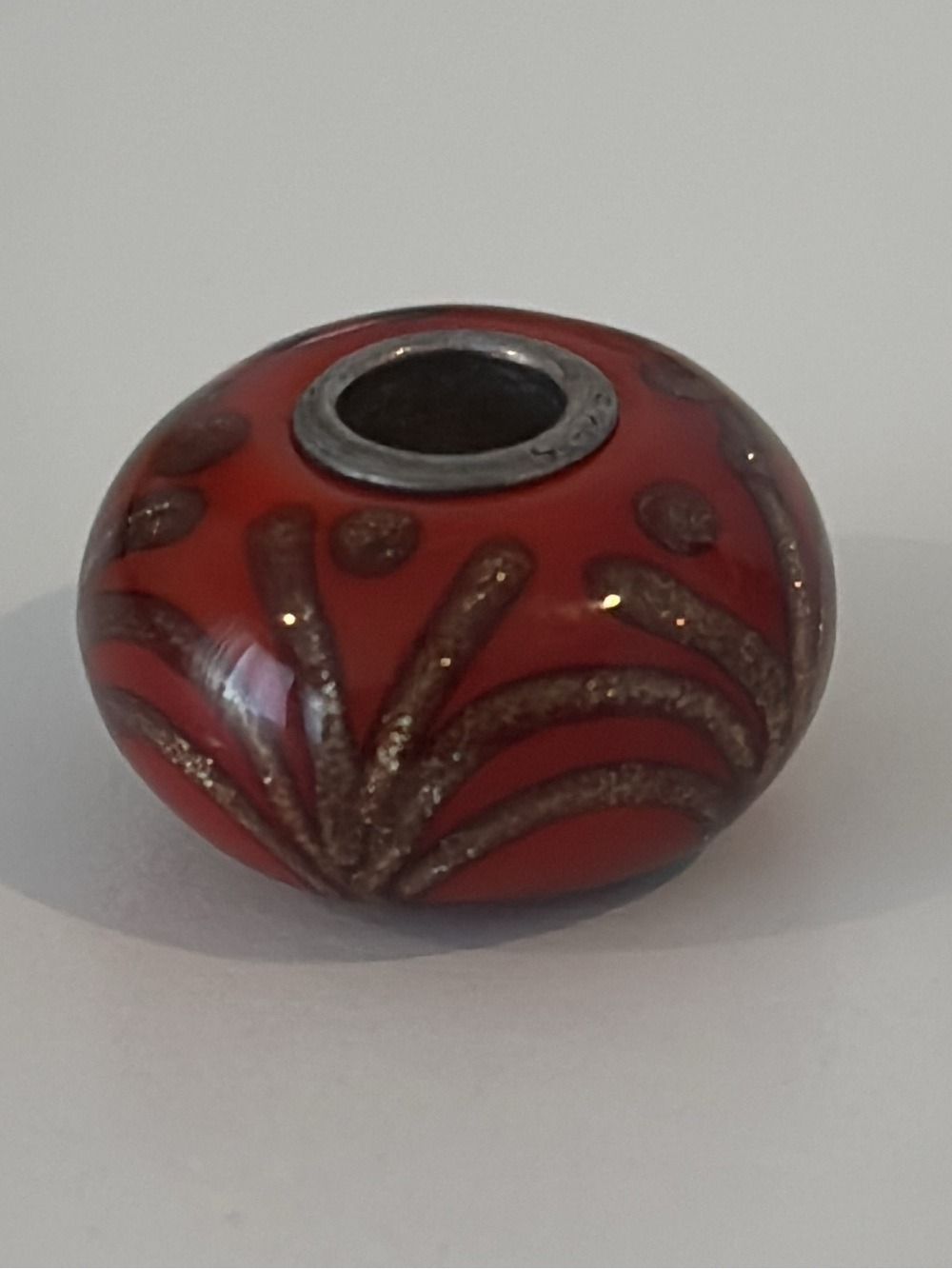 TROLLBEADS red glass bead sterling silver core red tinsel charm